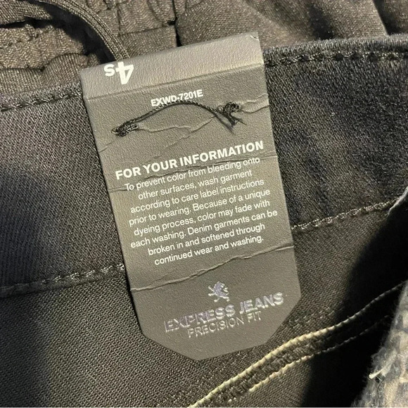 NWT EXPRESS Womens Black Mia Mid Rise Legging Jeans Size 4S Side Print Dark Wash - Picture 8 of 11